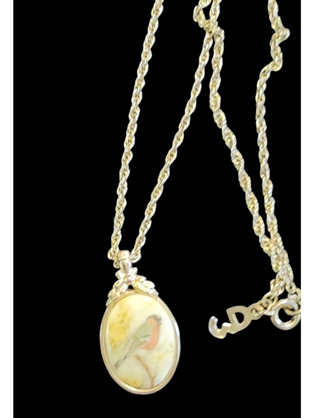 Whiting & Davis Vintage Gold Tone Necklace Porcelain Bird Pendant - Picture 5 of 8